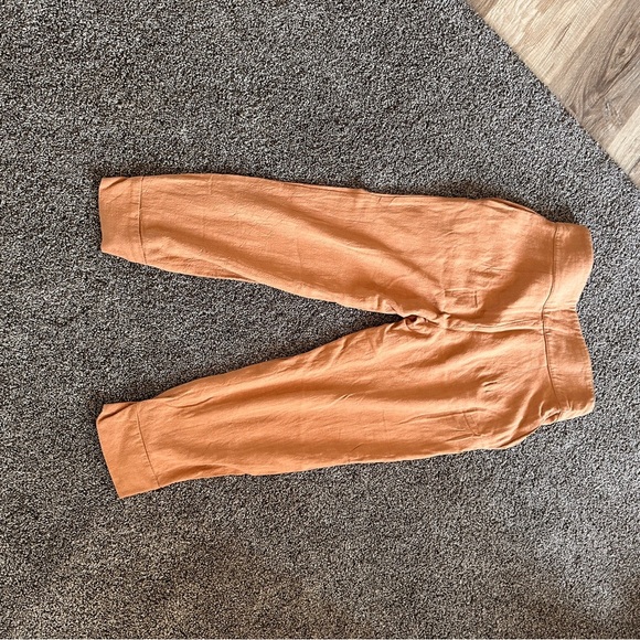 ILLA ILLA Orange /Tan High Waist Linen Blend Paperbag Pants Women’s M Boho Chic - Picture 6 of 15